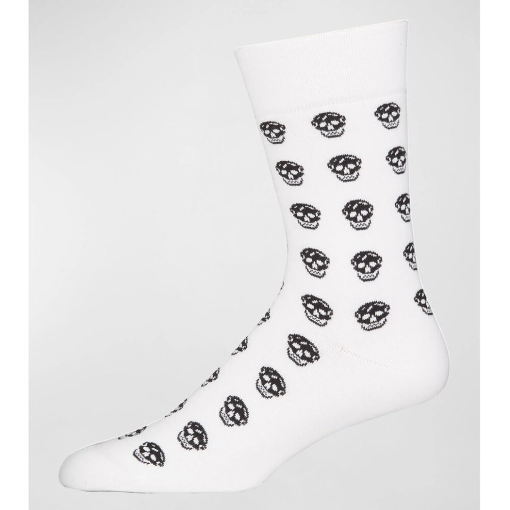 Alexander McQueen White Socks with Black Skull Pattern